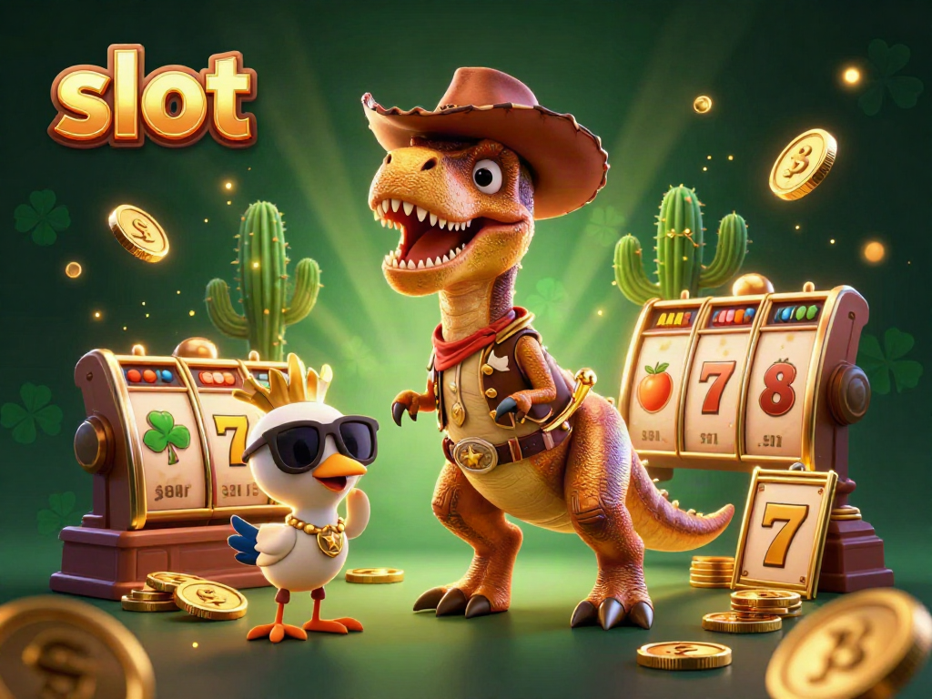 Engage in thrilling slot action with vibrant characters in a colorful 3D scene.