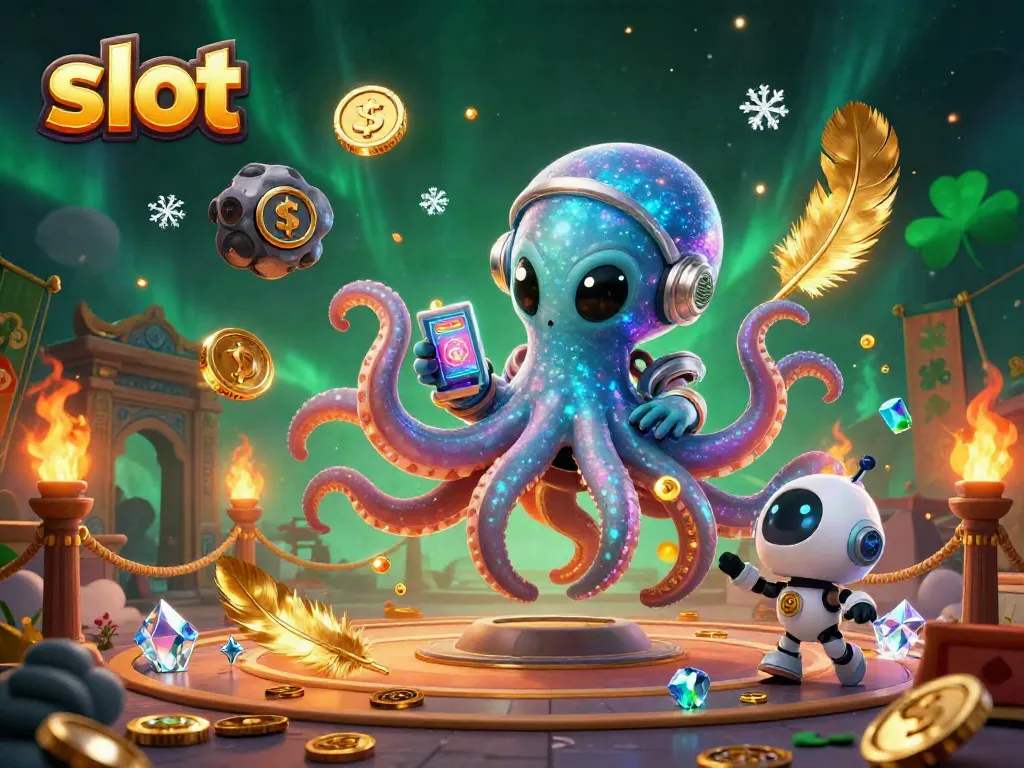 Experience thrilling slot action with an alien octopus in a casino scene filled with vibrant gaming elements.