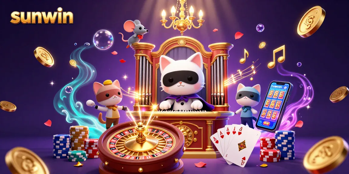 Experience immersive gaming with Sunwin's vibrant casino scene featuring a whimsical phantom cat.