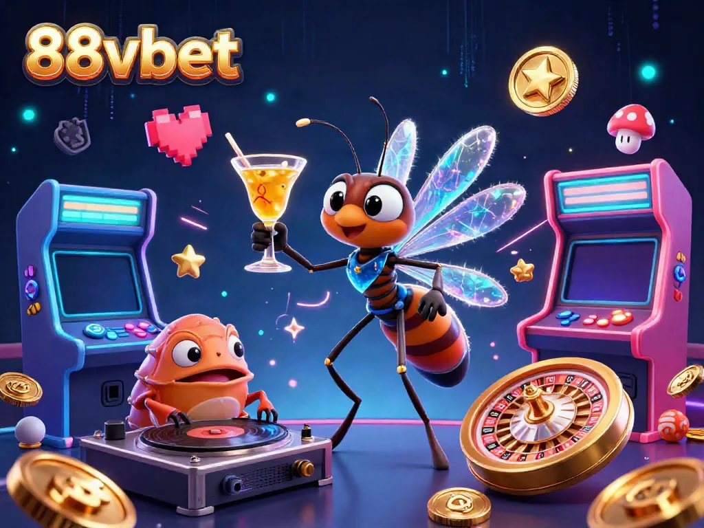 Experience the vibrant world of 88vbet with an animated casino scene featuring unique characters and dynamic game elements.