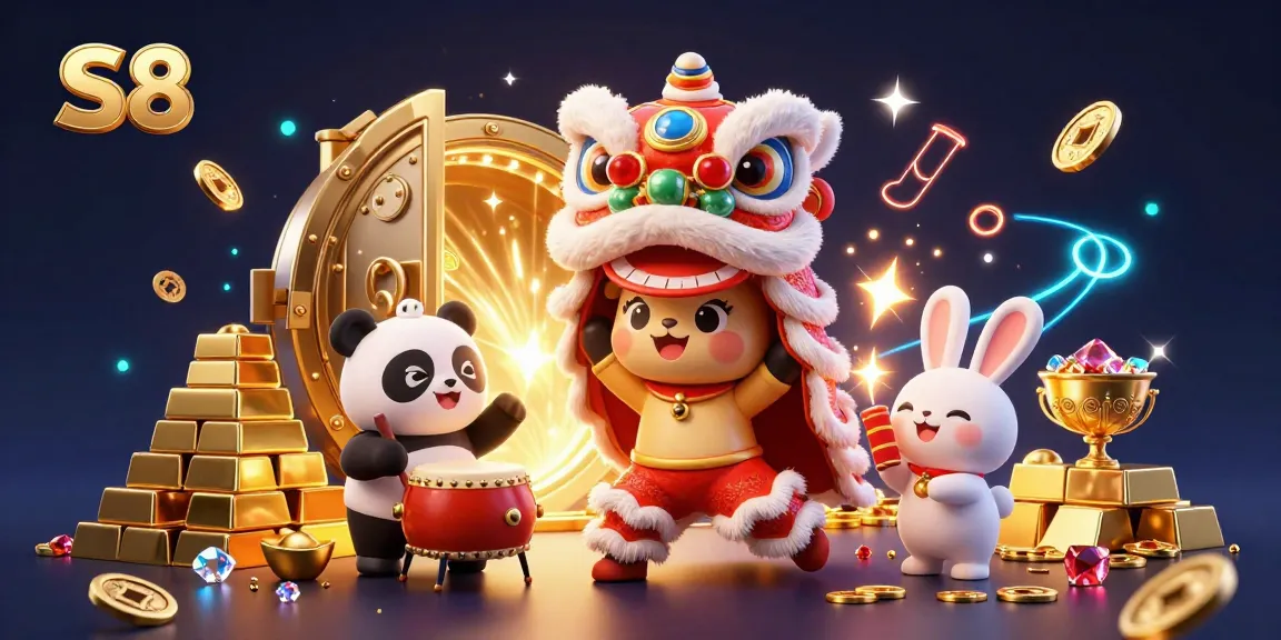 S8 players engage in thrilling casino experiences with vibrant, animated characters, gold treasures, and dynamic game elements.