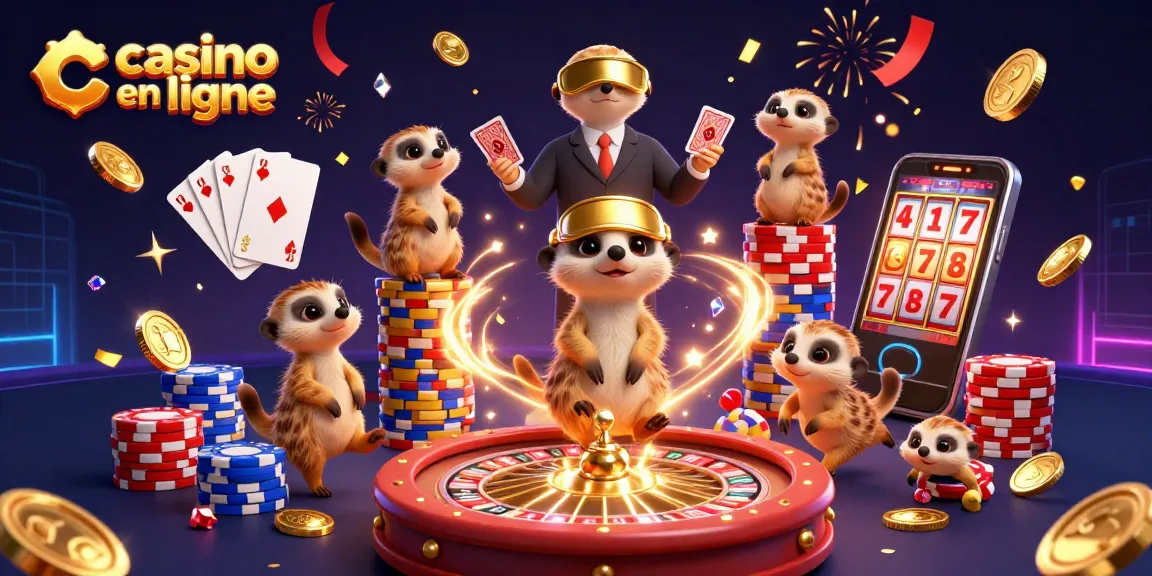 Jouez à des jeux palpitants de casino en ligne avec des suricates animés à la tête d'un casino flamboyant.