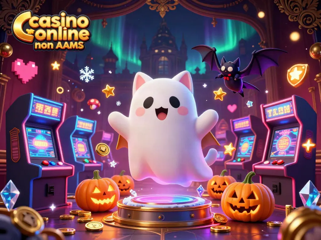 Gioca nei casino online non AAMS con un gatto fantasma e un pipistrello in un'atmosfera festosa.