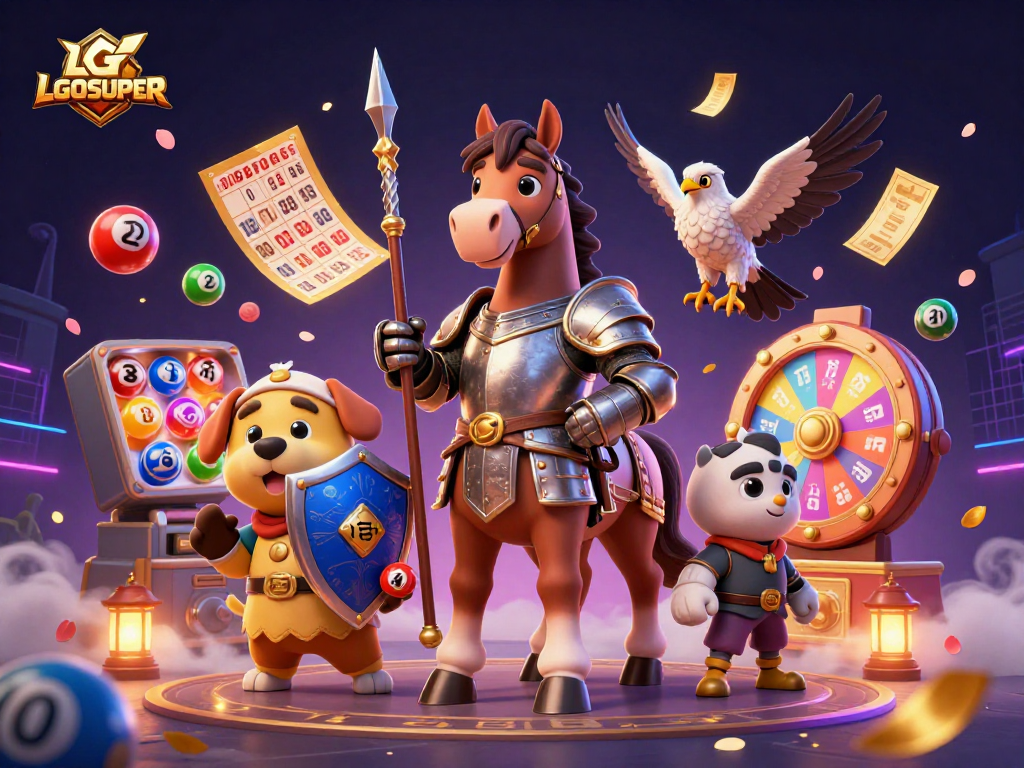 Experience the thrill of LGOSUPER gaming with exciting lottery and bingo elements in this dynamic scene.