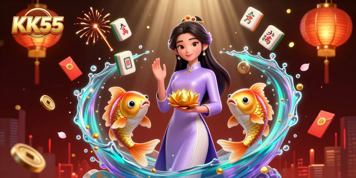 Experience thrilling casino gameplay with KK55 in an enchanting 3D scene featuring vibrant elements.
