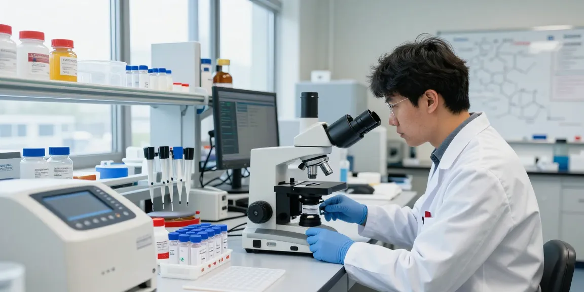 Researcher analyzing third-party tested peptides Canada in a high-tech lab setting