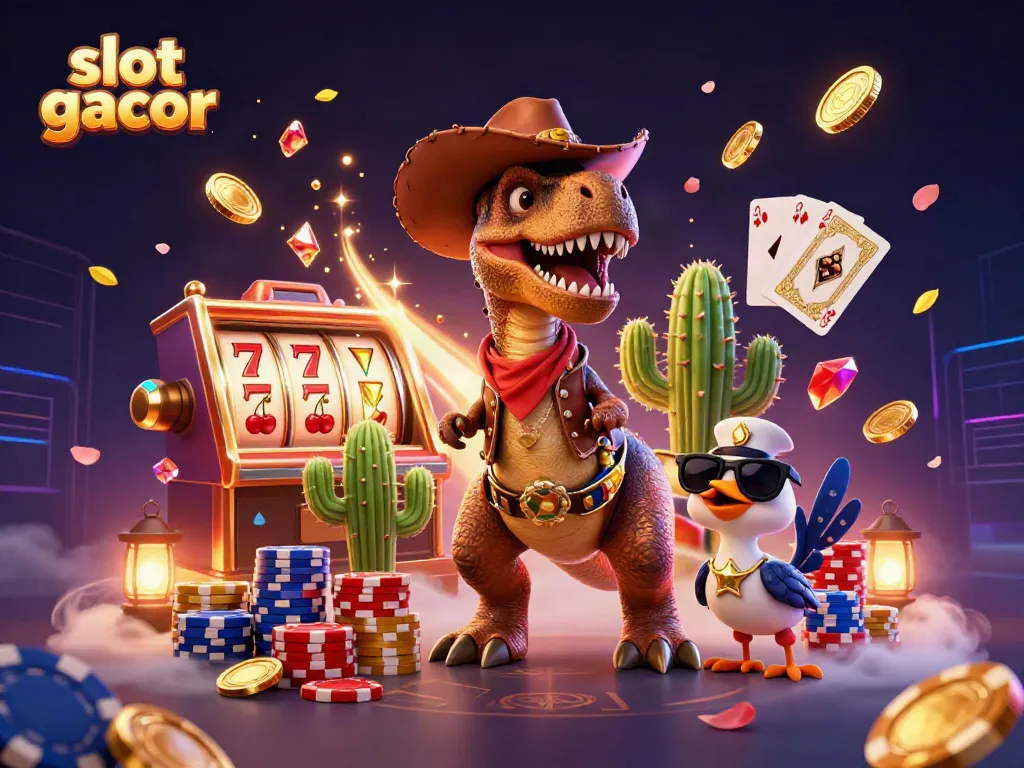 Catching winnings at a vibrant slot gacor scene with coins and sparkling gems
