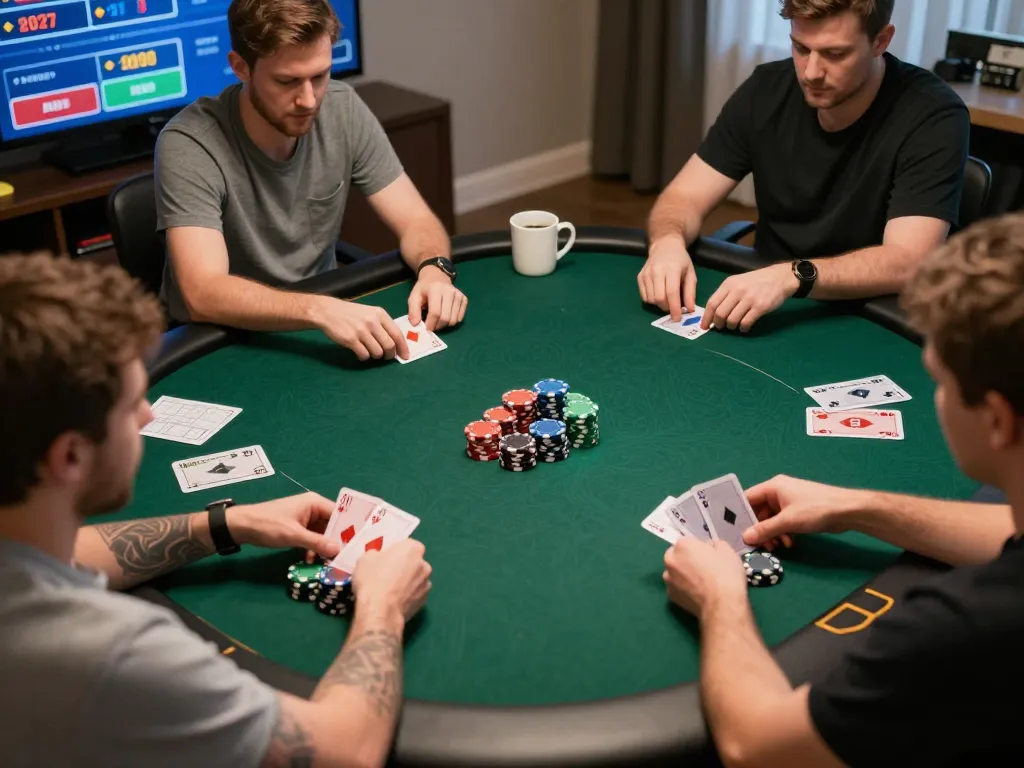 Engaging players in an online poker game using UG DEWA platform, showcasing strategic betting actions and competitive atmosphere.