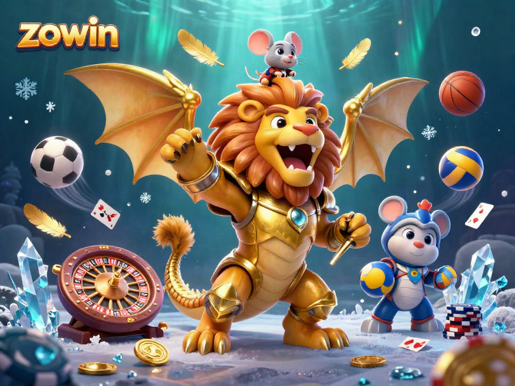 Zowin brings excitement to live casino games with dynamic visuals of a chimeric creature and casino elements.