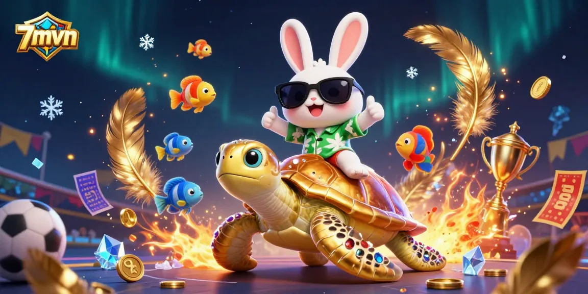 Engage with 7mvn's colorful sports betting scene showcasing a lucky rabbit and golden sea turtle.