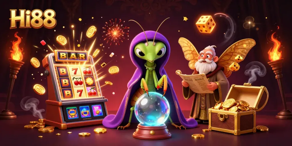 Experience thrilling wins at Hi88 with vibrant 3D casino illustrations showcasing exciting game elements.