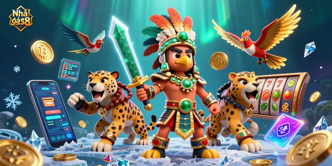 Engage with Nhà cái s8 in a vibrant casino scene filled with game elements and crypto icons.