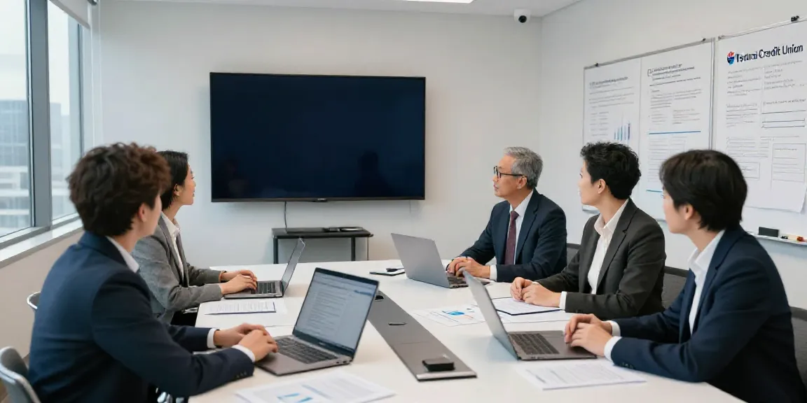 Federal credit union in Scarborough staff collaborating in a modern conference room.