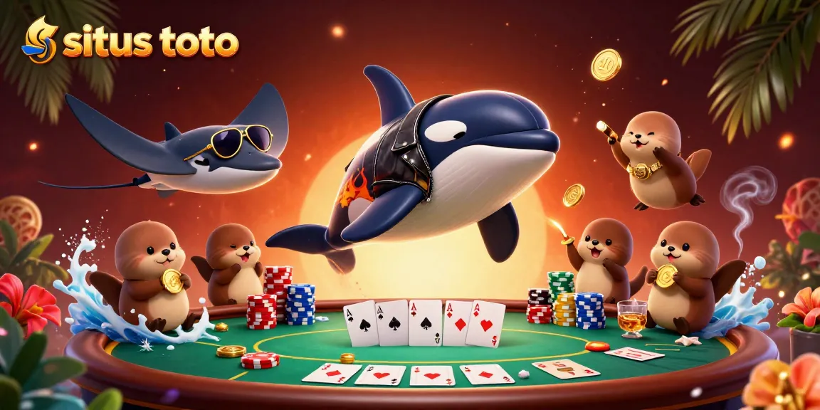 Engage with situs toto as the orca whale jumps while otters float with coins in a vibrant 3D scene.