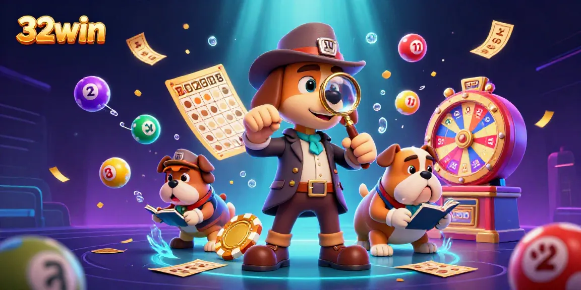 Experience the thrill of 32win with a vibrant casino scene featuring detective characters and dynamic game elements.