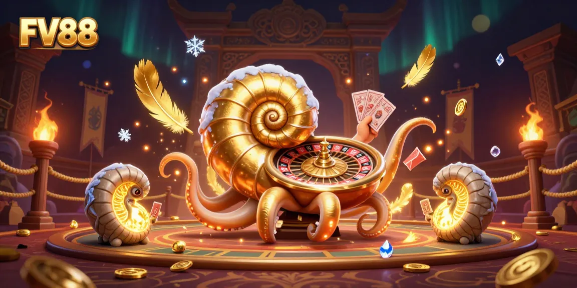 Experience thrilling gameplay at FV88 with an ancient nautilus roulette wheel and casino cards.