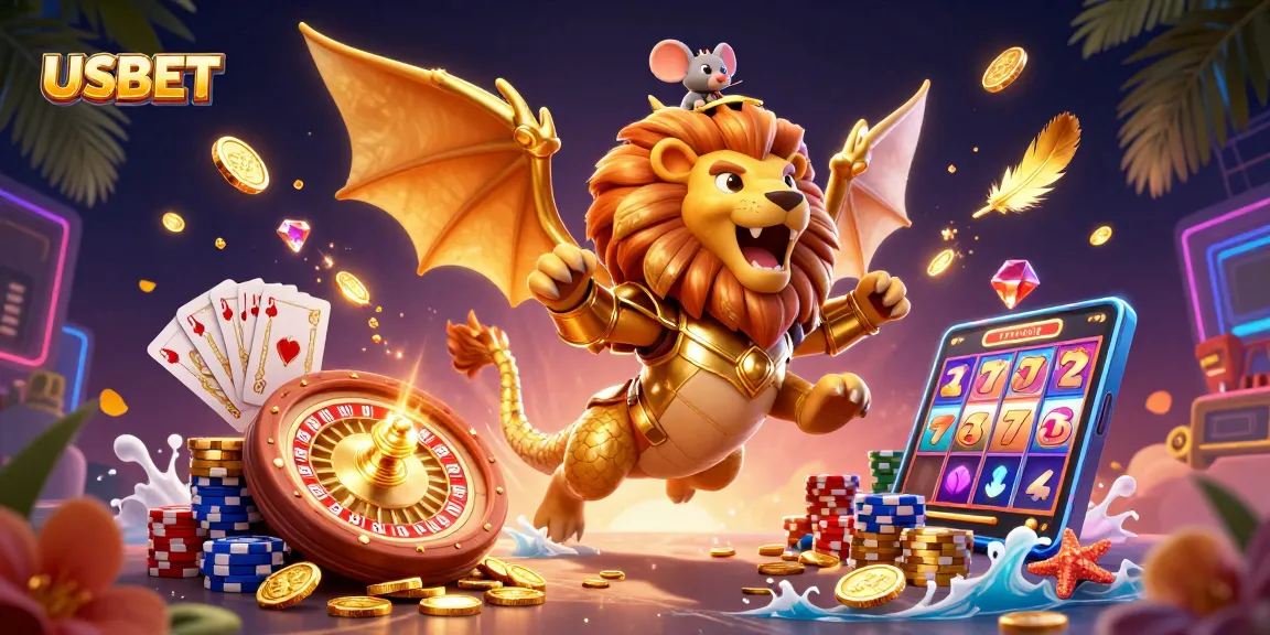 Experience thrilling action with USBET, featuring a golden chimera and dynamic casino elements