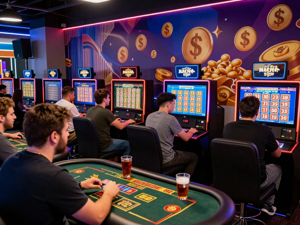 Exciting online gambling scene with players discussing wraungtoto lottery strategies and games.