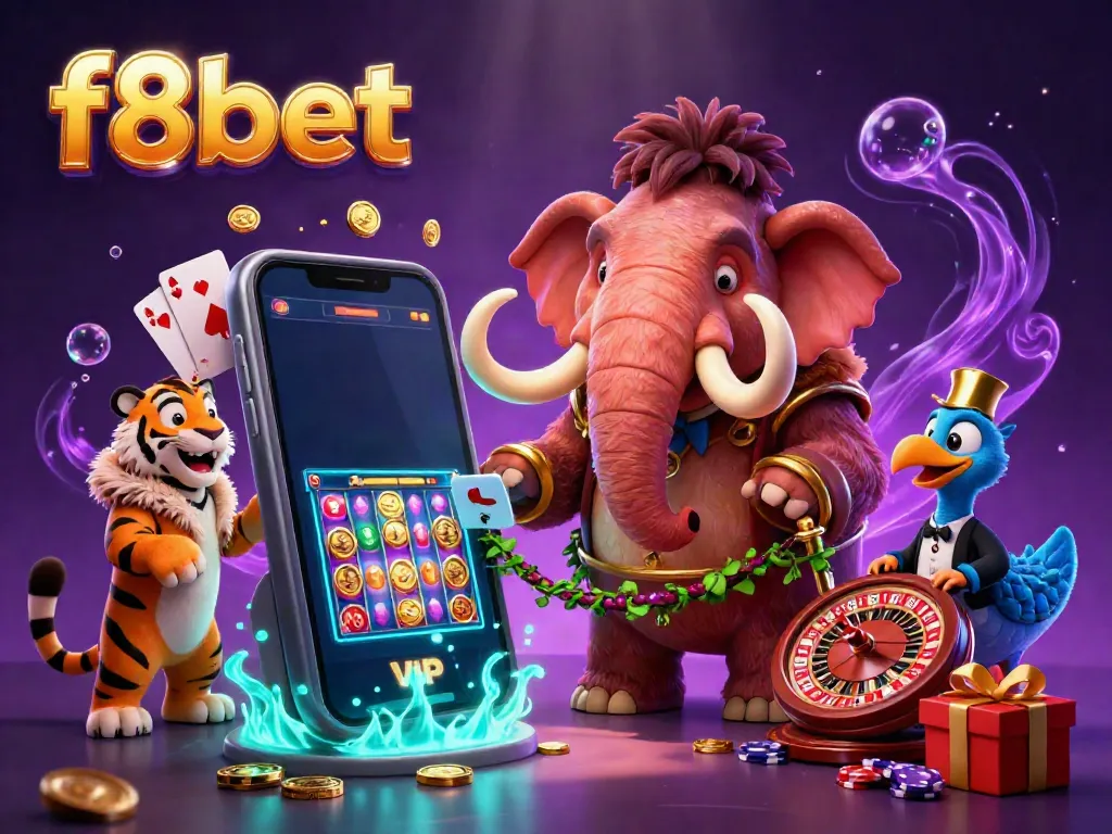 Experience thrilling gaming action at f8bet with a vibrant, animated casino scene featuring unique characters.