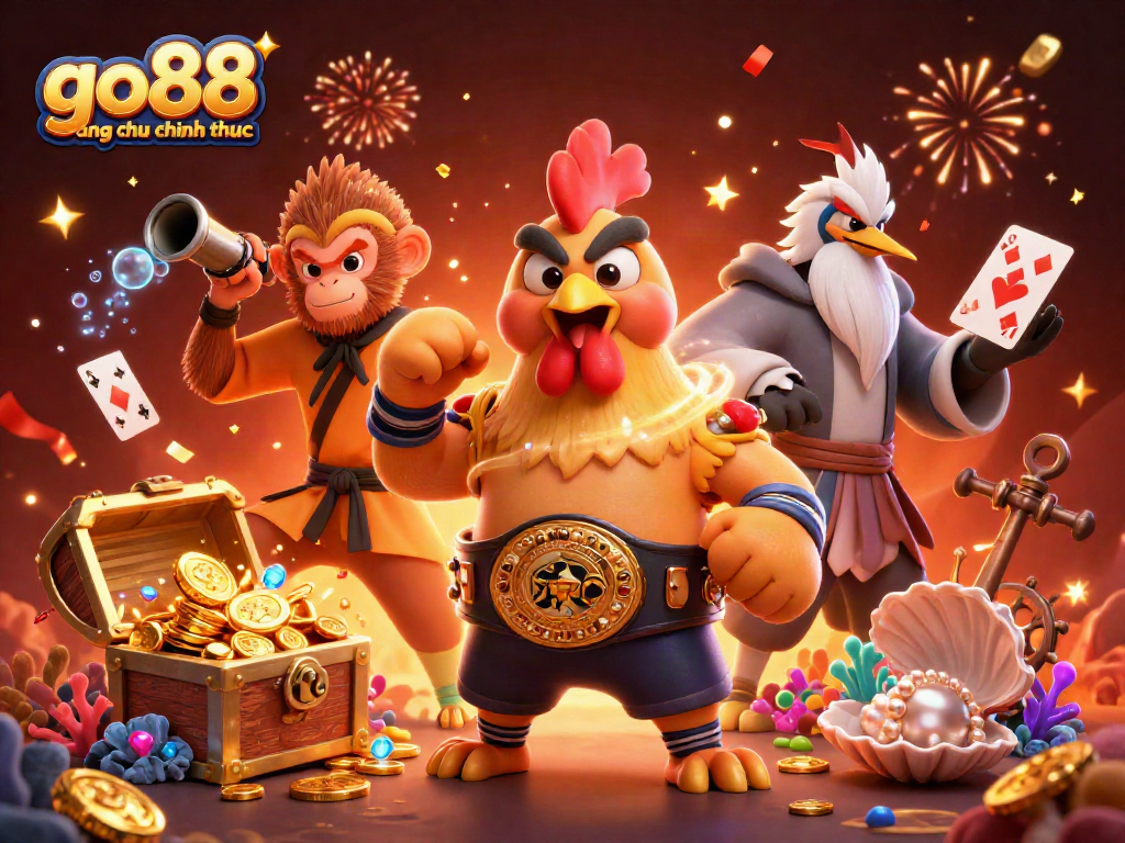 Join the thrill of go88 trang chu chinh thuc with this vibrant casino illustration showcasing legendary characters.