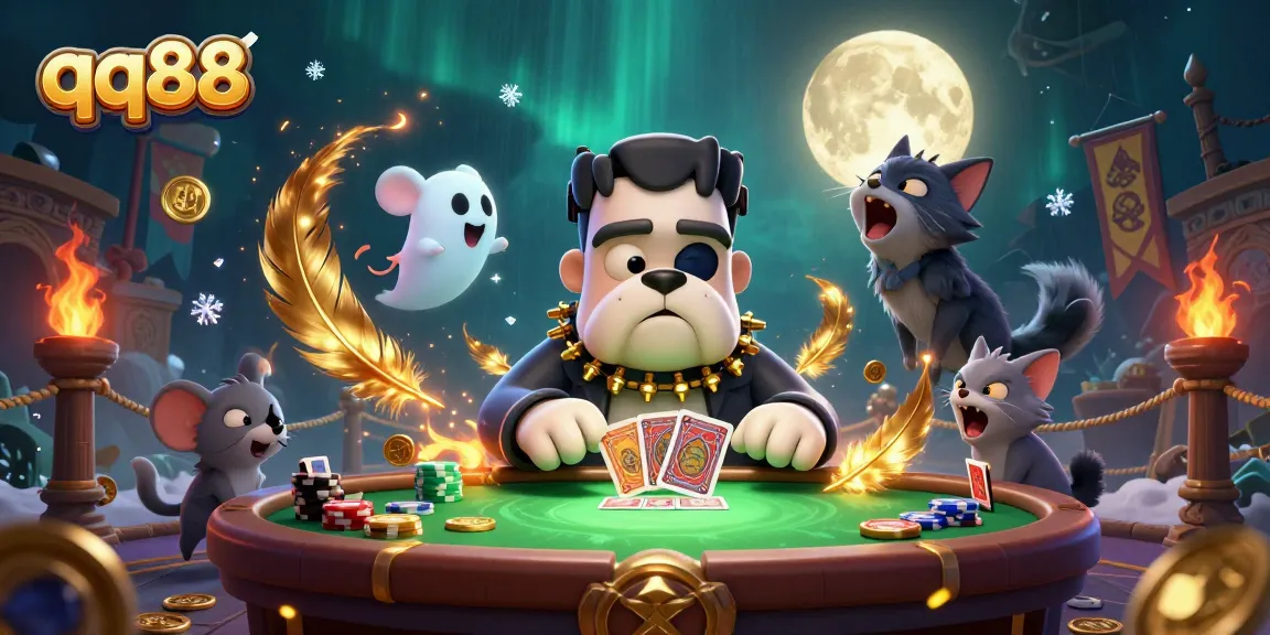 Engage with qq88 by winning cards at an animated casino table with charming characters.