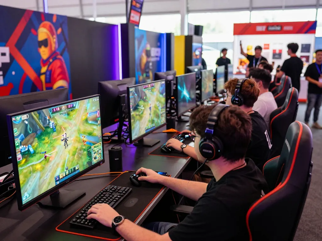 Players engaging in competitive gaming at a vibrant mantra88 festival