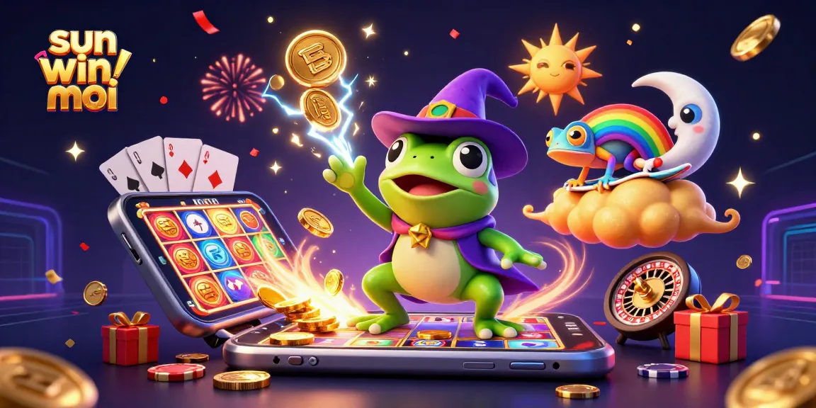 Experience the excitement of sun win moi with golden coins and vibrant casino elements in a magical scene.