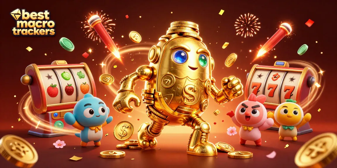 Experience the excitement of best macro trackers with a golden golem in a vibrant casino scene.