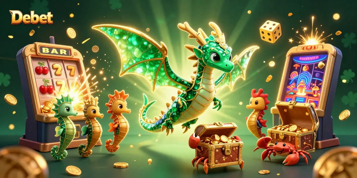 Experience thrilling jackpots with Debet's vibrant casino-themed 3D illustration filled with game elements.