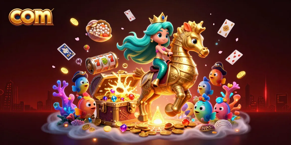 Experience thrilling casino adventures with com in this vibrant underwater scene of a mermaid and seahorse.