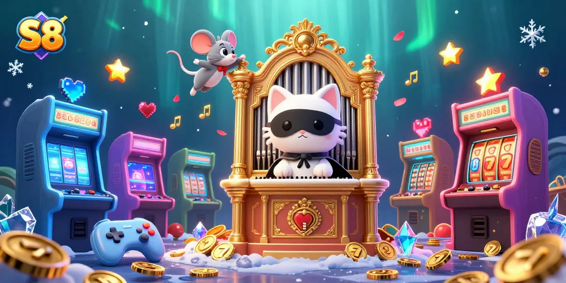 Engage in thrilling slots at S8 with a captivating casino scene featuring animated characters.