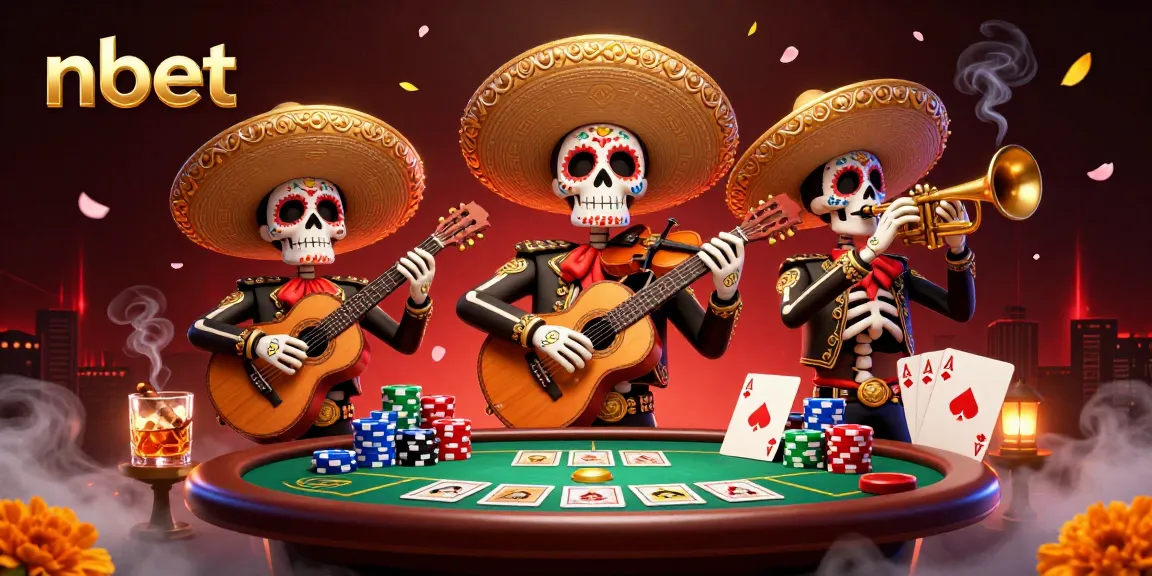 Experience the lively nbet scene with a mariachi band amidst poker glory and vibrant energy.