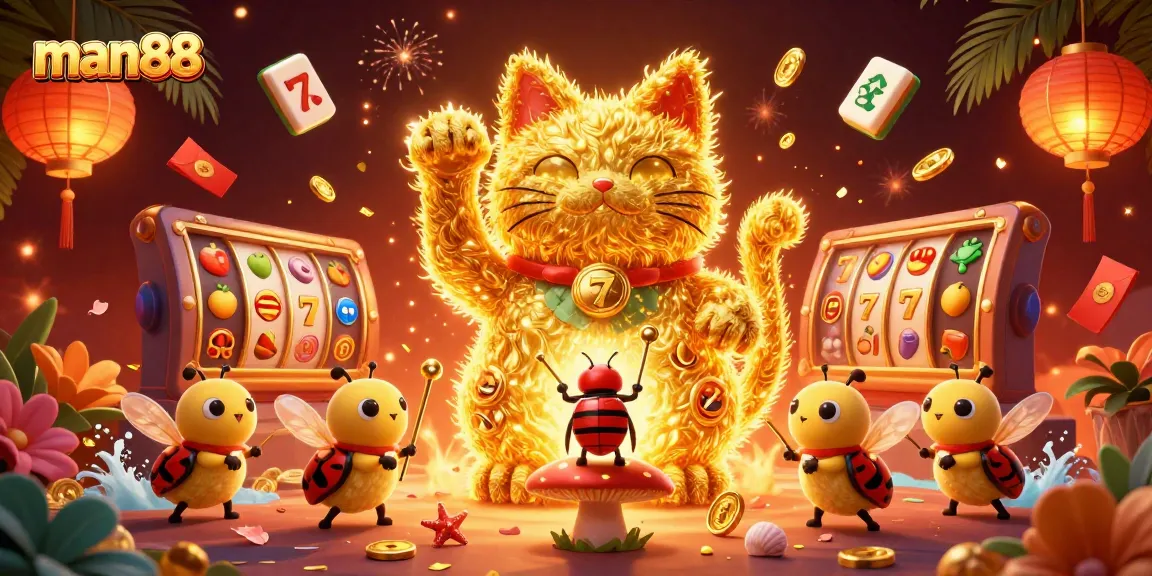 Engage with man88's vibrant casino experience featuring dynamic symbols and glowing elements.