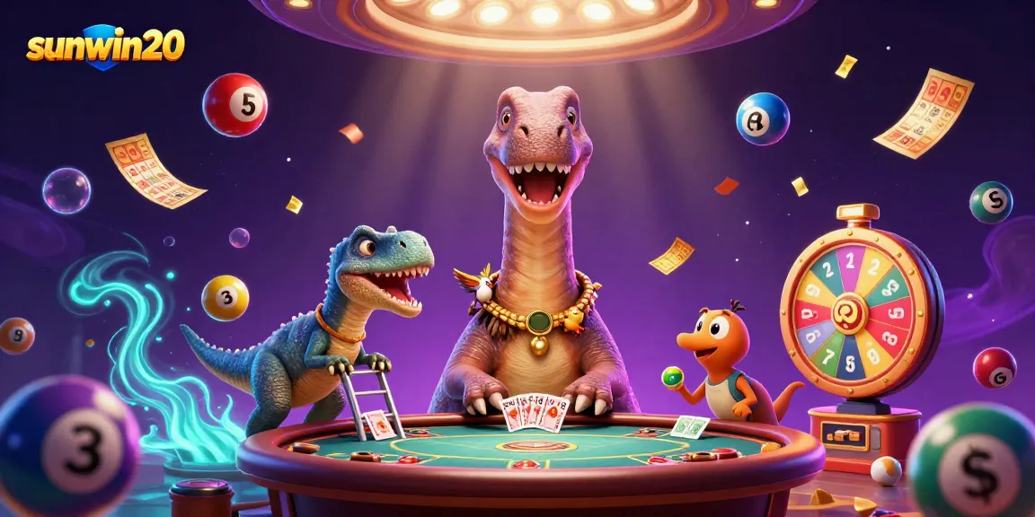 Win big at sunwin20 with a vibrant casino scene featuring lucky gambling characters and dynamic elements
