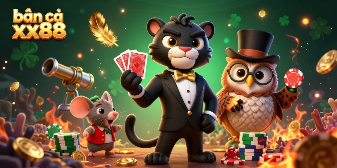 Engage in thrilling bắn cá xx88 gameplay with a stylish black panther dealer and friends amidst dynamic underwater elements.