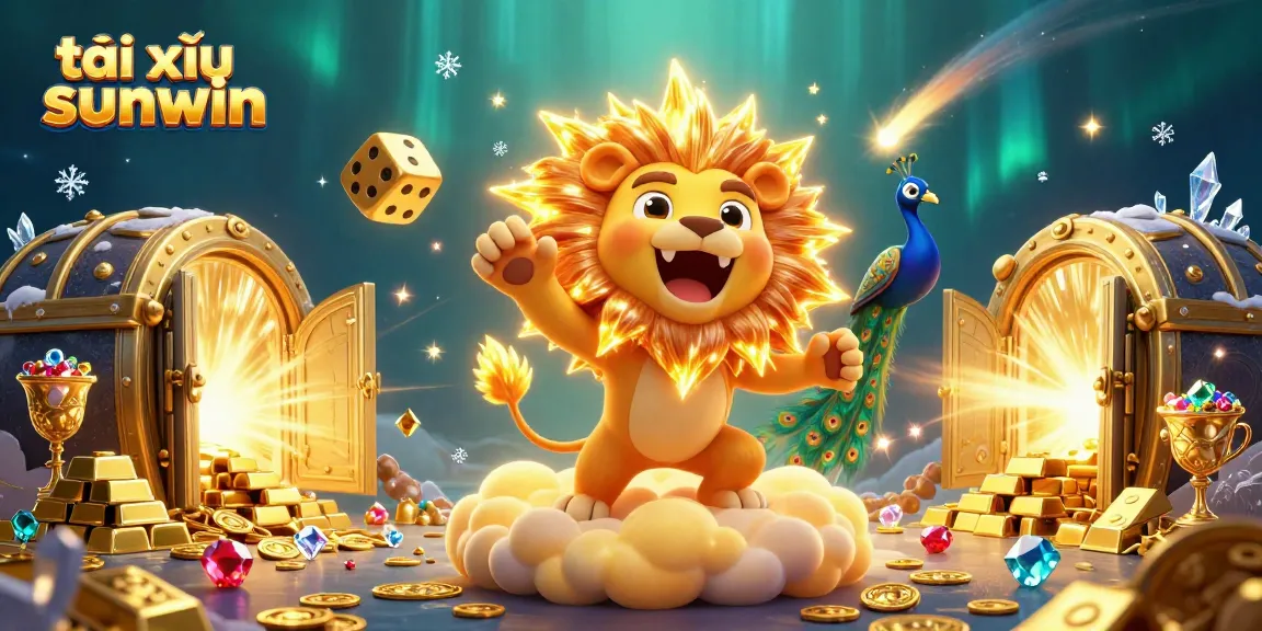 Experience the thrill of tài xỉu sunwin in this vibrant 3D casino illustration filled with golden treasures.