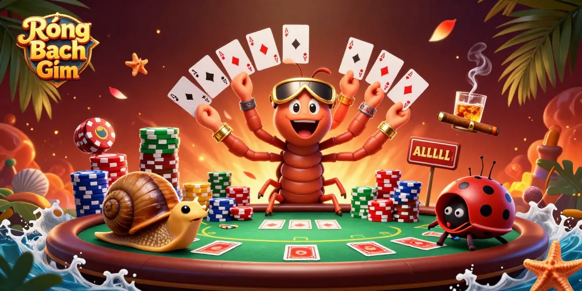 Engaging scene with Rồng Bạch Kim featuring a millipede dealer and high-roller snail at a lively poker table.