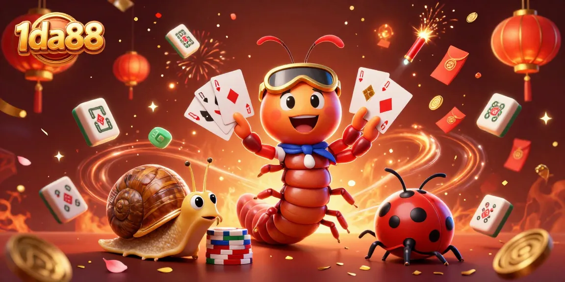 Experience vibrant excitement at 1da88 casino with a fantastical dealer and snails managing huge chip stacks.