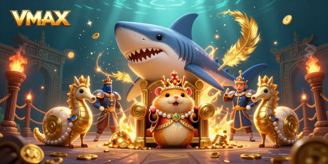 Experience thrilling gameplay at VMAX casino with a regal hamster king in an underwater throne scene.