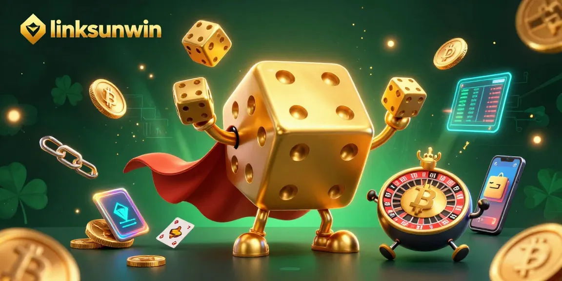 Engage in thrilling gaming with linksunwin's vibrant golden dice and crypto elements.
