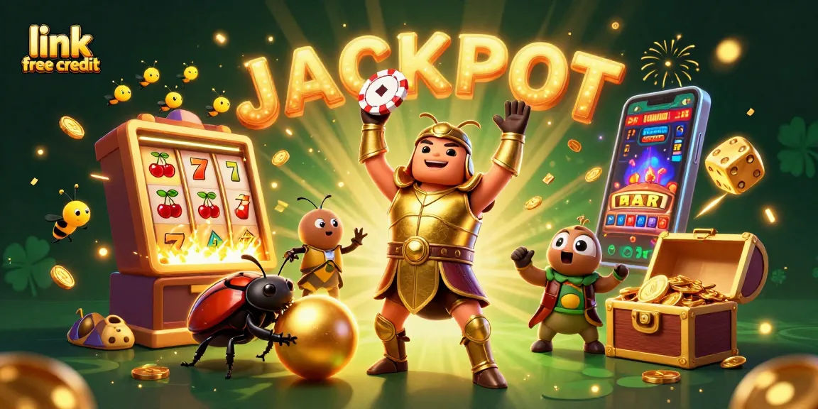 Win big with link free credit bonuses at online casinos in this vibrant 3D illustration.
