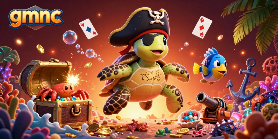 Experience the excitement of gmnc as a colorful pirate turtle and friends discover treasure in this dynamic casino scene.