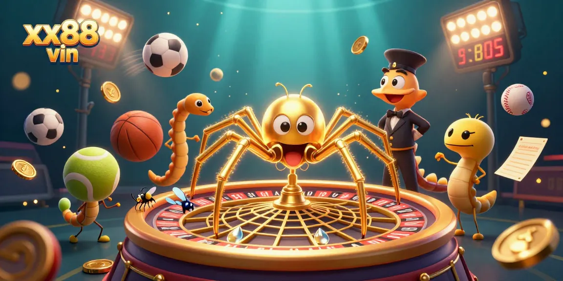 Spin the roulette wheel at xx88 vin with golden spider croupier in dynamic betting scene.