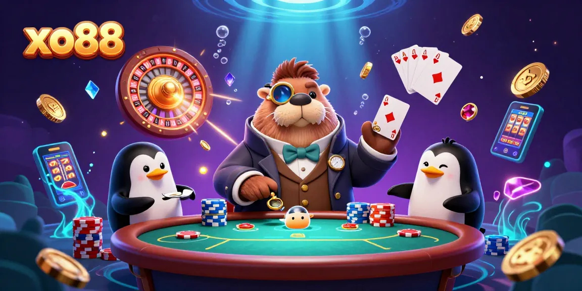 Experience the thrill of xo88 gaming with a vibrant underwater casino scene featuring a walrus, penguin, and pufferfish.