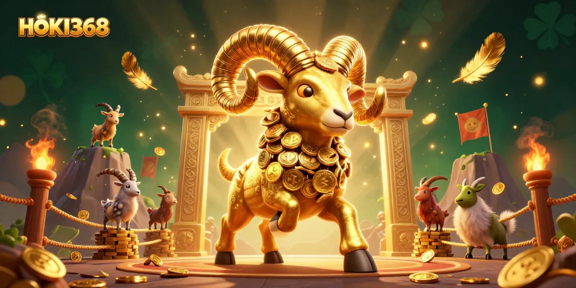 Experience the excitement at HOKI368 with a golden ram charging into a casino arena.