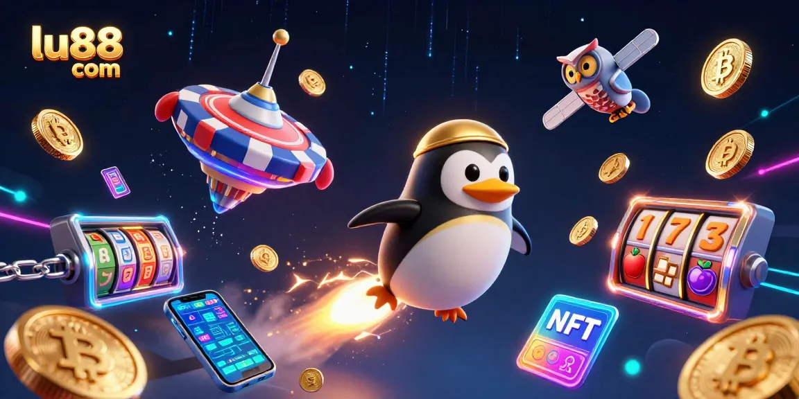 Experience the exciting gameplay of lu88 com with vibrant 3D casino elements and a rocket-powered penguin!