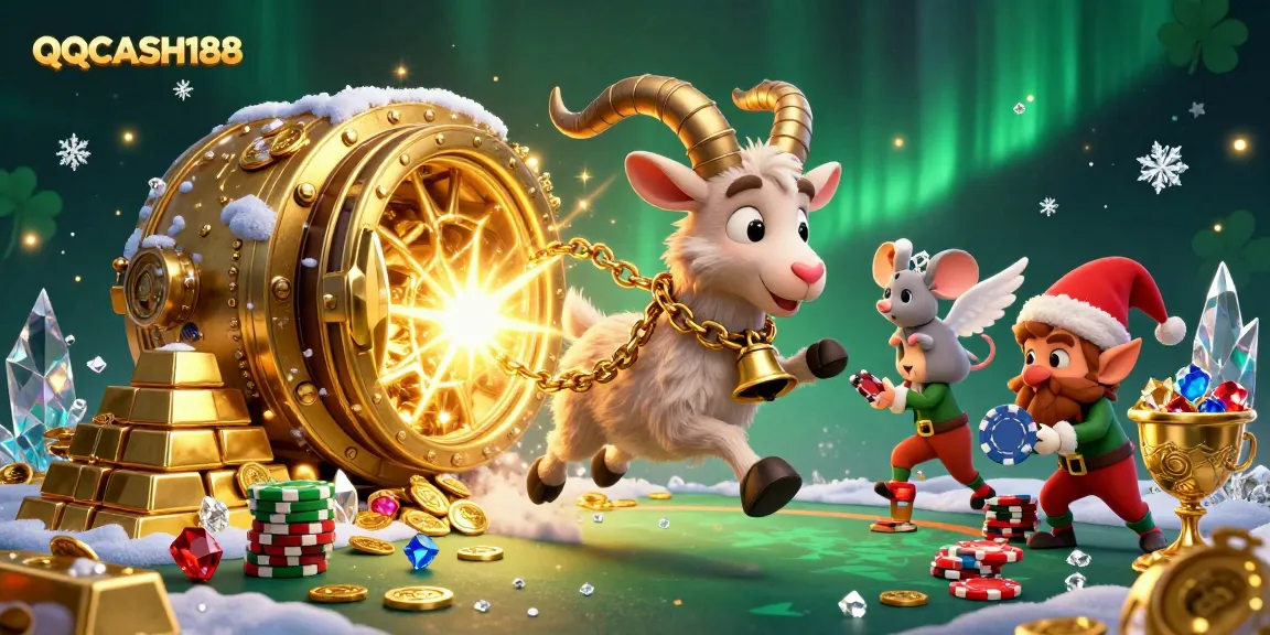 Engage with QQCASH188 at an immersive gambling scene featuring Krampus and festive characters stealing chips.