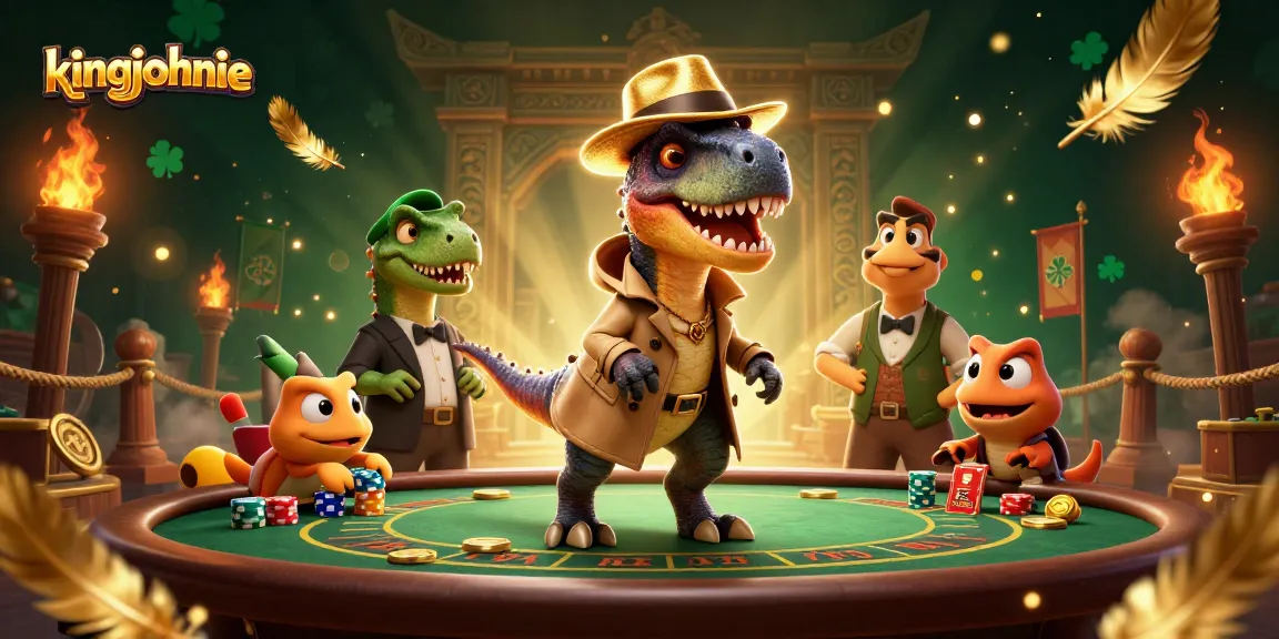 Join kingjohnnie at a lively blackjack table featuring a clever velociraptor and a watchful stegosaurus.