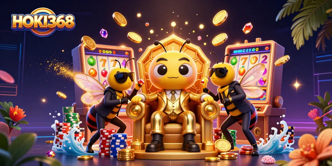 Experience HOKI368's vibrant slot machine scene with captivating game elements and bumblebee mob boss.