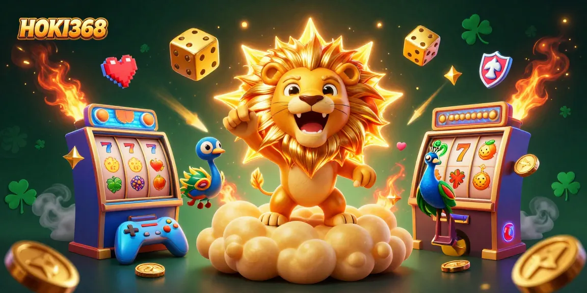 Experience thrilling wins with HOKI368's vibrant 3D casino scene filled with dynamic slot games.